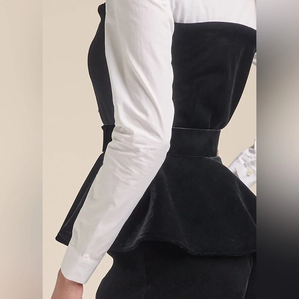 VENUS Black Velvet and White Flare Top